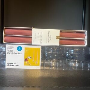 Threshold Blush Taper Candles - Set of 4 AND 4 glass candleholders.